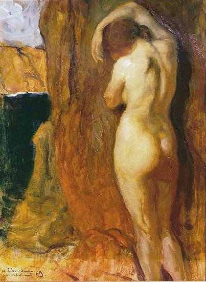 unknow artist Nude Leaning against a Rock Overlooking the Sea Germany oil painting art